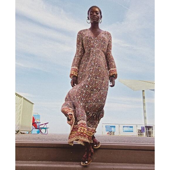 Faherty Toluca Border Print Long Sleeve Dress in Monserrat Floral Size XS - Picture 3 of 16